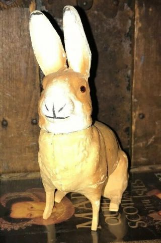 Antique German Paper Mache Rabbit Bunny Candy Container Glass Eyes Tall Ears 3