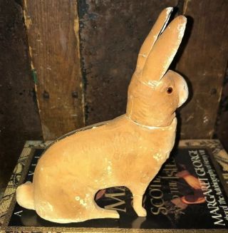 Antique German Paper Mache Rabbit Bunny Candy Container Glass Eyes Tall Ears 6