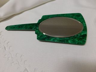 Vintage Bakelite Green Oval Hand Held Art Deco Vanity Mirror 10 " X 3 3/4 "