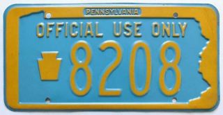 Unusual Color Pennsylvania 1950s Official Use Only Government License Plate 8208