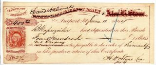 Civil War 1864 “in U.  S.  Treasury Notes” $400 Certificate Of Deposit - Scarce