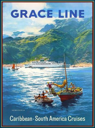 Grace Line Venezuela South America Vintage Travel Advertisement Art Poster