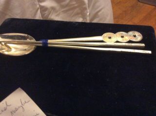 Stirling Silver Chopsticks And Serving Spoons Korean Family Crest 1972