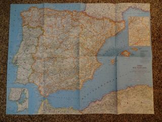 National Geographic March 1965 - Map Insert Only - Spain And Portugal - Atlas Plate33