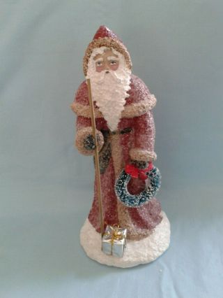 Linda Lindquist Baldwin Belsnickle Santa W/walking Stick & Wreath Figurine.