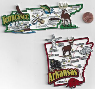 Tennessee And Arkansas State Jumbo Map Magnets 7 Color Usa 2 Magnets