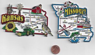 Missouri And Kansas State Jumbo Map Magnets 7 Color Usa 2 Magnets