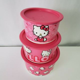 Rare Tupperware Hello Kitty Stacking Nesting Canisters One Touch 3 Piece Rare