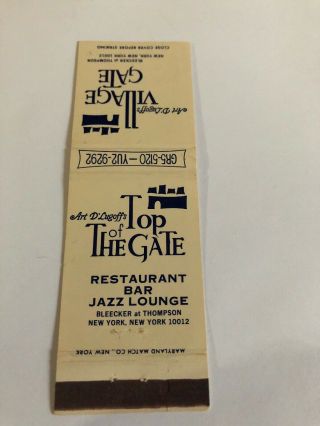 Vintage Matchbook Cover Top Of The Gate Restaurant Bar Jazz Lounge York N.  Y.