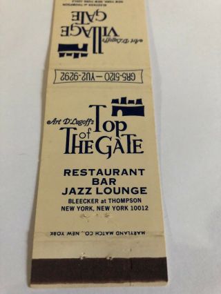 Vintage Matchbook Cover Top Of The Gate Restaurant Bar Jazz Lounge York N.  Y. 2