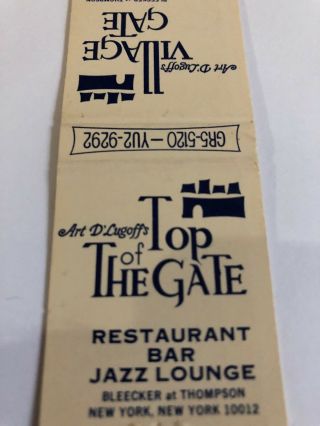 Vintage Matchbook Cover Top Of The Gate Restaurant Bar Jazz Lounge York N.  Y. 4