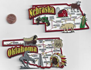 Nebraska And Oklahoma State Map Jumbo Magnets 7 Color Usa 2 Magnets