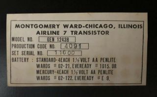 Vintage Montgomery Ward GEN - 12438 Airline Radio 2