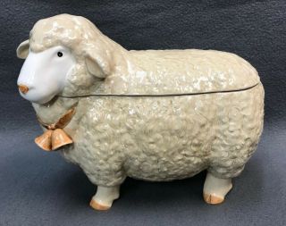 Vintage Sheep Cookie Jar Otagiri Hand Crafted Japan Sheep Bell Cookiejar