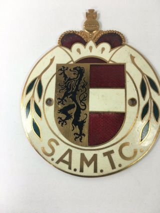 Vintage S.  A.  M.  T.  C.  Austria Car Automobile Brass Enamel Grill Badge Emblem Plaque