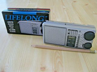 Lifelong Am/fm Pocket Radio,  Lcd Alarm Clock Vintage With Box