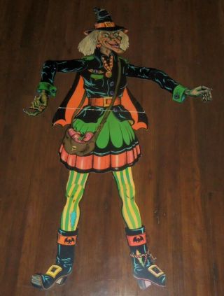 Vintage Beistle Halloween Wicked Witch Decoration Die Cut Jointed Cardboard 57 "