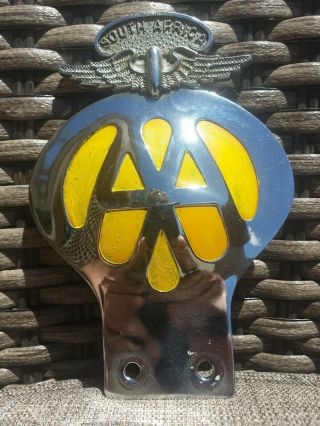 Vintage Aa Auto Club Winged Car Badge South Africa Suid - Afrika Plate Topper Sign