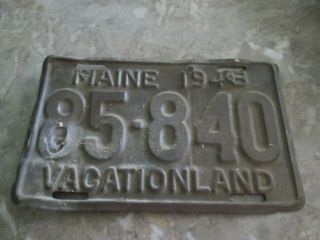 Vintage 1948 Solid Brass Maine Vacationland License Plate Tag 85 - 840