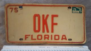 Vintage Florida 1975 Vanity License Plate " Okf "