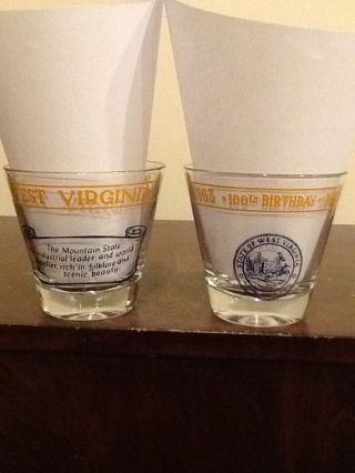 Two Vintage West Virginia 100 Year Birthday Tumbler Glasses