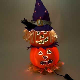 Fiber Optic Pumpkin Witch Hat Black Cat Light Up Figure 17 " Halloween Decor