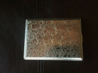 Vintage Etched Antique Silver Plated Alpaca Cigarette Case / Made In Germany