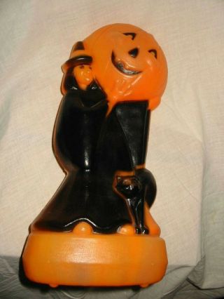 Vtg Halloween Witch Black Cat Plastic Blow Mold Norfolk Va Usa