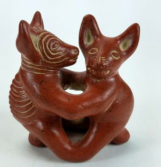 Vintage Mayan Aztec Style Dancing Colima Dogs Pottery Figurine Mexico