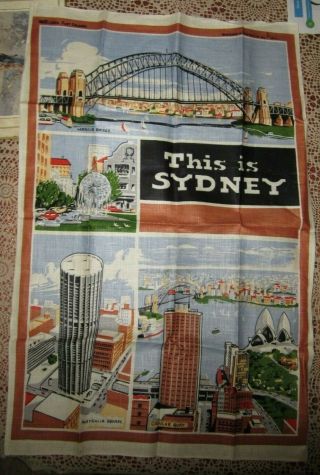 Sydney Australia Vintage Retro Souvenir Tea Towel 100 Pure Linen