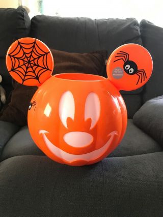 Large Mickey Mouse Halloween Trick Or Treat Container Glow In The Dark 15” X 12”