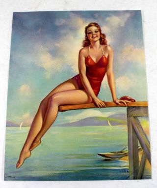 Rare 1930s Jules Erbit " Diving Diana " Salesman Sample Pin Up Calendar Litho