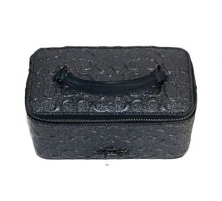 Nwt Coach Vanity Case Signature Embossed Charcoal Black Cosmetic Bag F39166