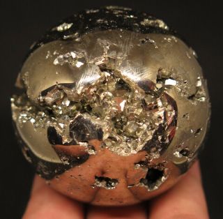 54mm 11.  6oz Natural Pyrite Geode Crystal Sphere Ball