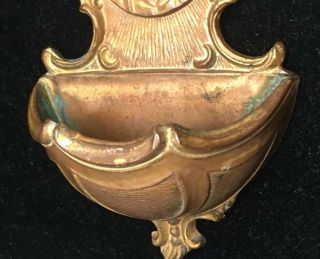 Antique Brass Metal Holy Water Font Christ Jesus Heavy Unmarked 4