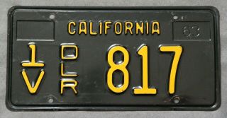 California 1963 Black And Yellow.  Dealer Dlr.  License Plate.
