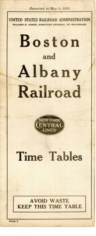 Boston & Albany Rr - U.  S.  R.  A.  System Passenger Time Table,  May 15,  1919 - 24 Panel