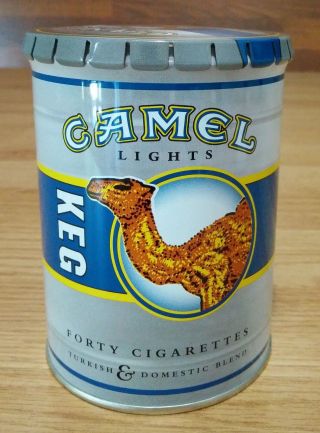 Camel Lights 40 Cigarette Keg Metal Press Snap Top Lid Collector Tobacco Tin Can