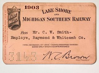 1903 Lake Shore And Michigan Southern Railway Annual Pass C W Smith F E Woodruff