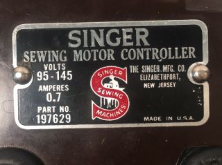 Vintage Singer 301A 401 Sewing Machine Foot Controller & Cord 197629 6