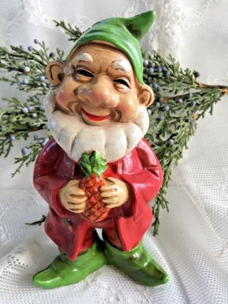 Vtg Putz Gnome Elf Pineapple Hand Painted Japan Paper Mache Christmas Figurine