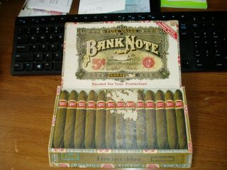 Vintage / Antique Poster Stand Sign " Bank Note " Cigars Imported Wrapped 5 Cents