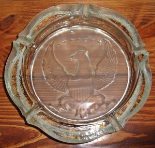 Vintage Large Heavy 10 " Us American Eagle Seal 7 Star Glass Ashtray