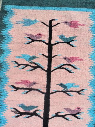 Vintage Mexican Tree Of Life RUG Blanket BIRDS Textile 3