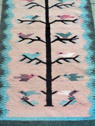 Vintage Mexican Tree Of Life RUG Blanket BIRDS Textile 5