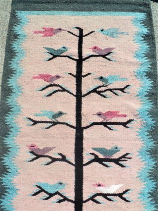 Vintage Mexican Tree Of Life RUG Blanket BIRDS Textile 6