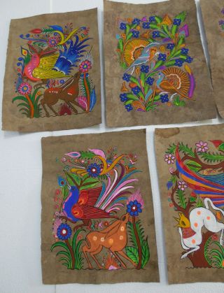5 AMATE BARK PAINTING SET mexican hanging folk art hand painted 2
