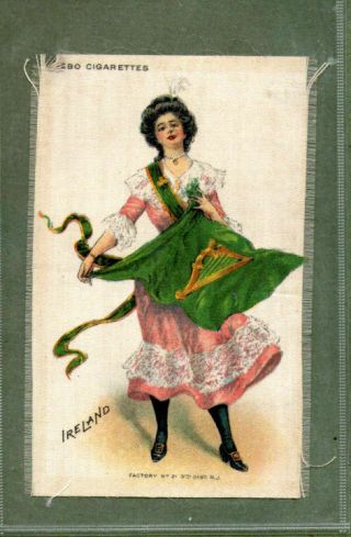 Very Old Flag Of Ireland Rare Tobacco Cigarette Card Insert Silk Irish Girl 897