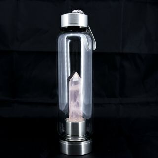 I4 Natural Crystal Stone Rose Quartz Healing Obelisk Water Bottle Point Gift