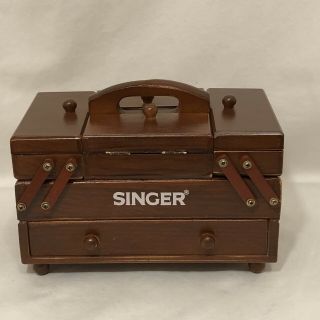 Wooden Singer Sewing Box Kit Accordion Fold Out Storage